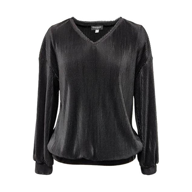 Shirt V kant plisse zwart - Evolve Fashion