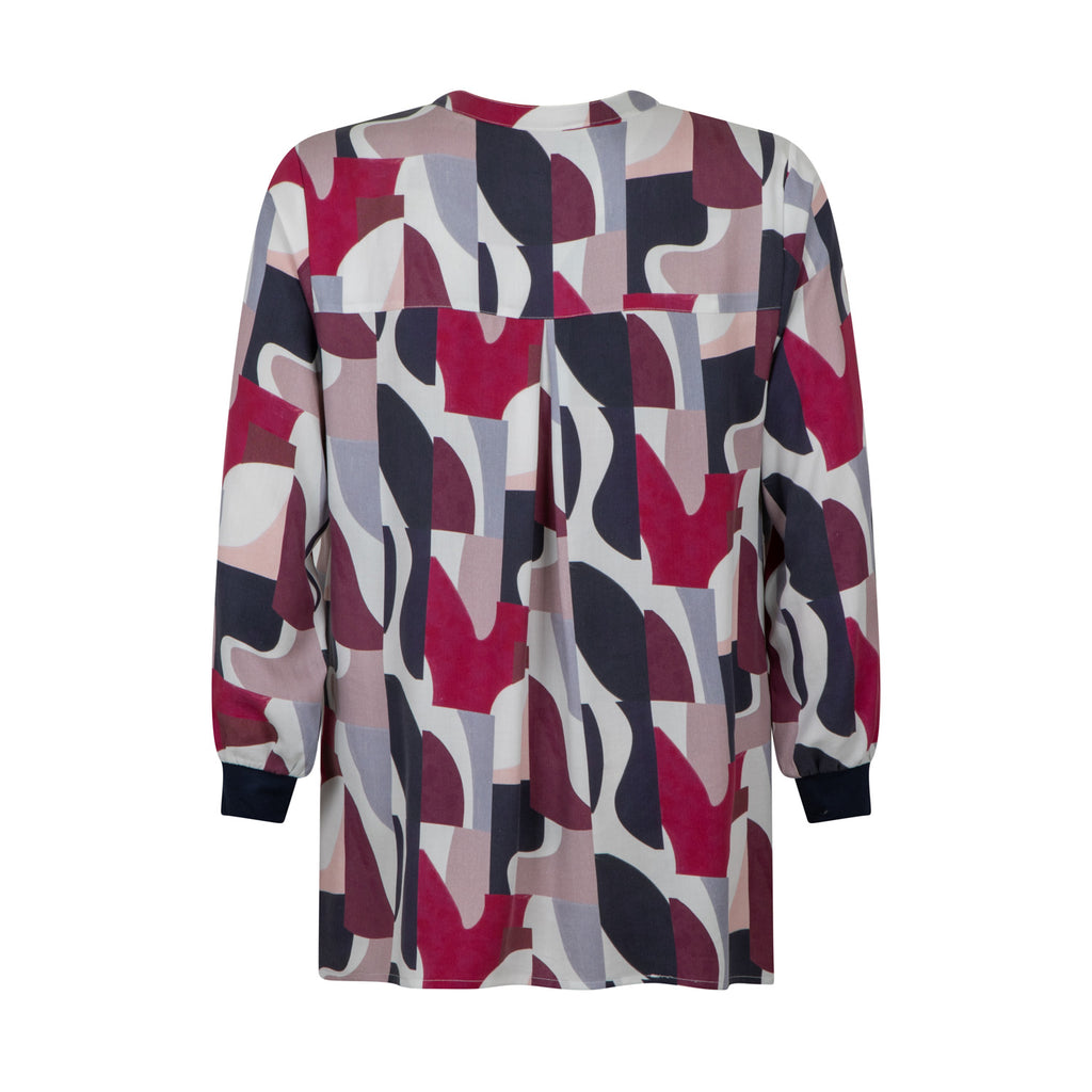 Blouse long sl  lyocell print navy