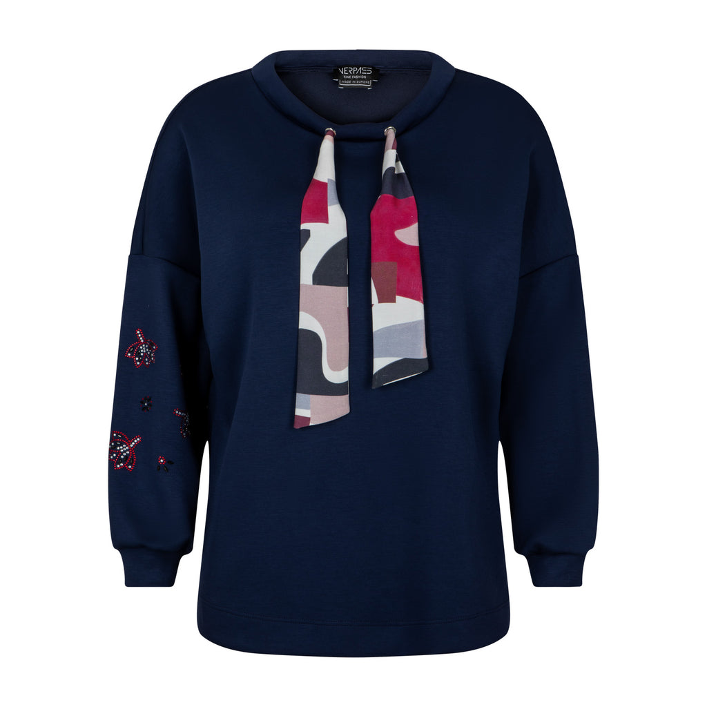 Sweatshirt LS box & strass navy