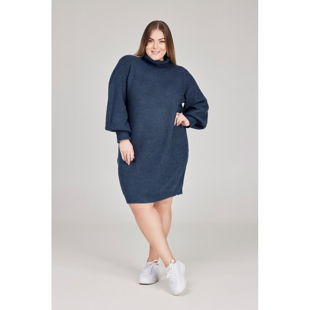 Knitted Dress LS Ballon and rollneck Cobalt