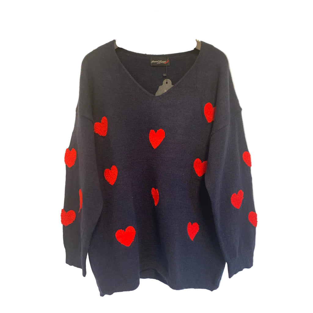 Knitted sweater hearts navy or army