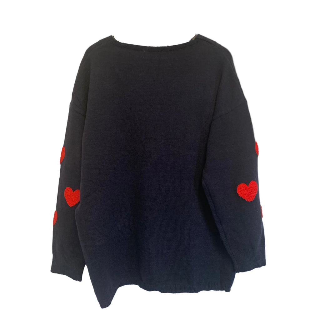 Knitted sweater hearts navy or army