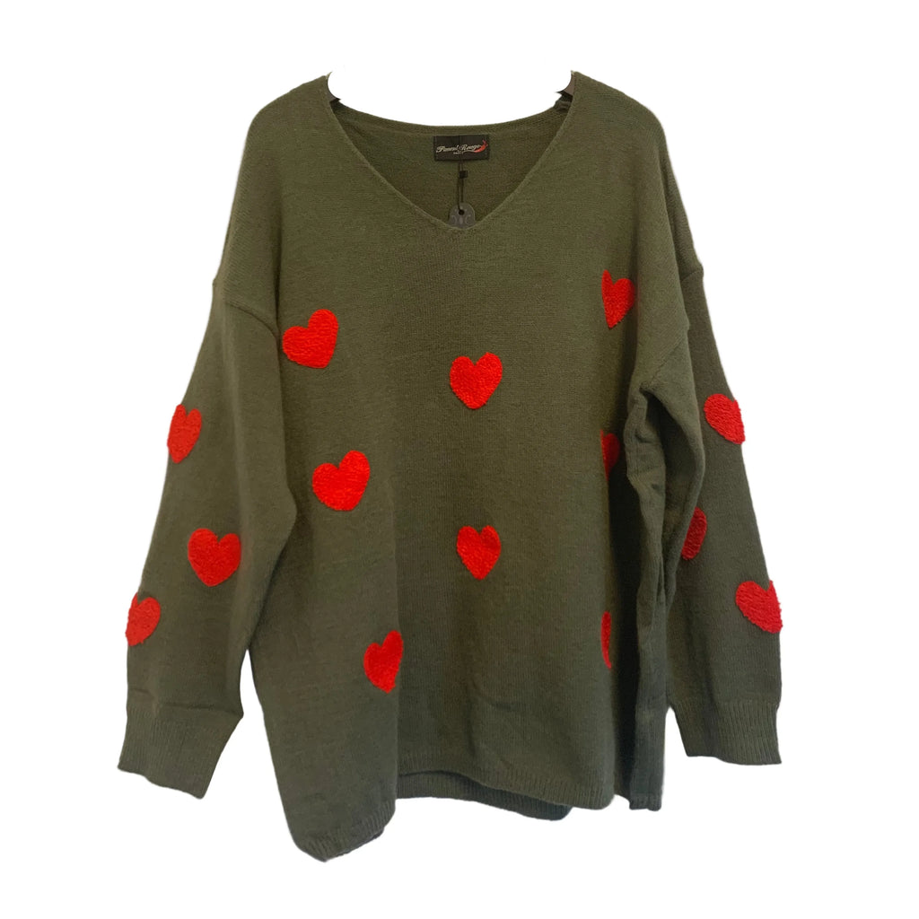Knitted sweater hearts navy or army