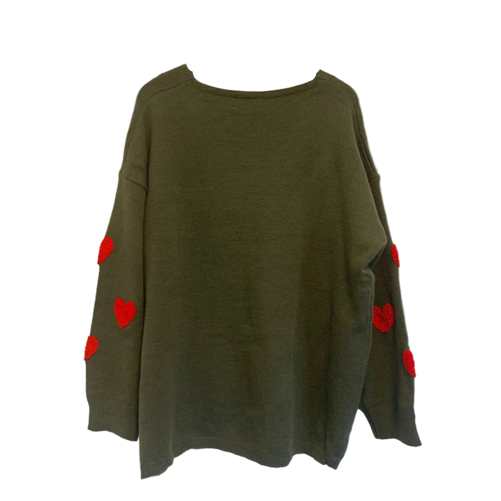 Knitted sweater hearts navy or army