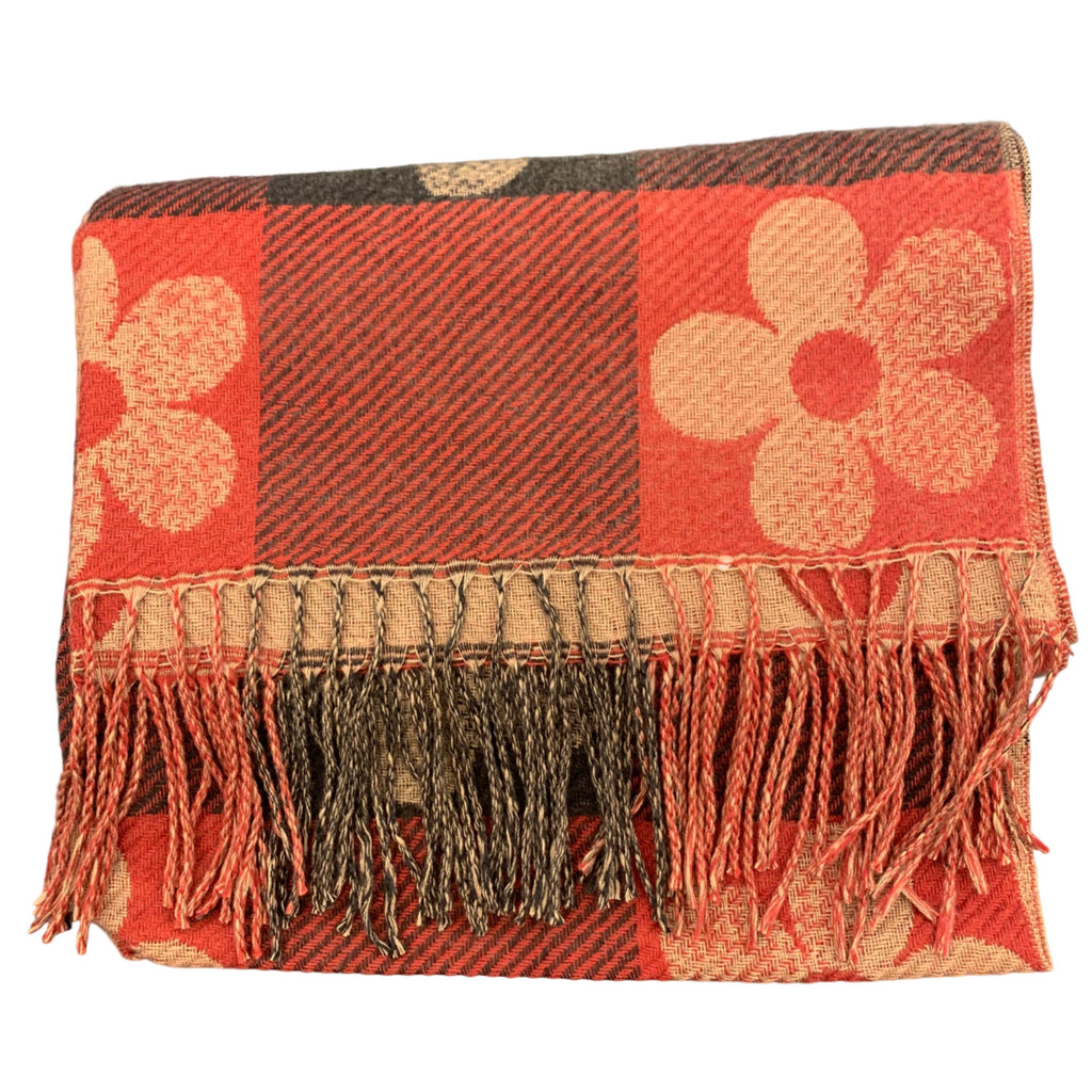 Shawl woven flower wine red