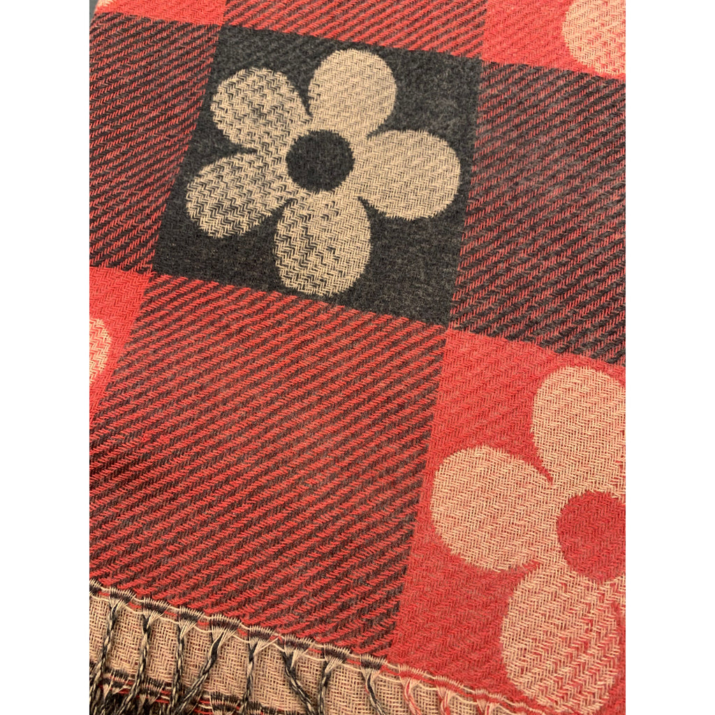 Shawl woven flower wine red