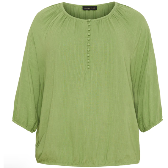 Blouse w covered buttons and elastic in waistline