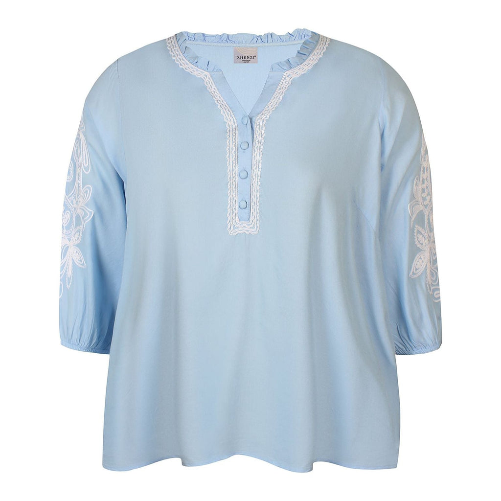 Blouse broderie sleeve blue bell - Evolve Fashion