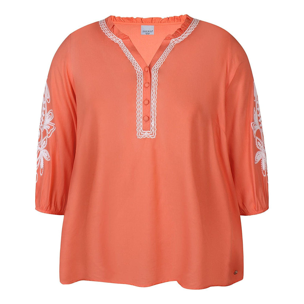 Blouse broderie sleeve Coral poppy - Evolve Fashion