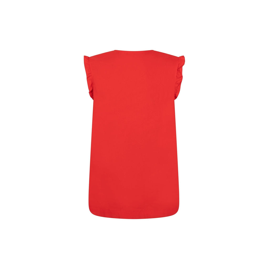 Blouse cap sleeve ruffle fire red - Evolve Fashion