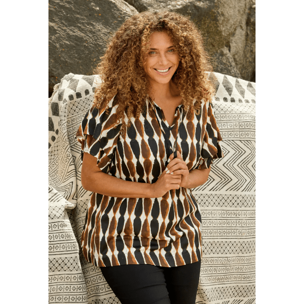 Blouse HANA short sl brown print - Evolve Fashion