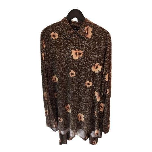 Blouse long mocca nude flowers - Evolve Fashion