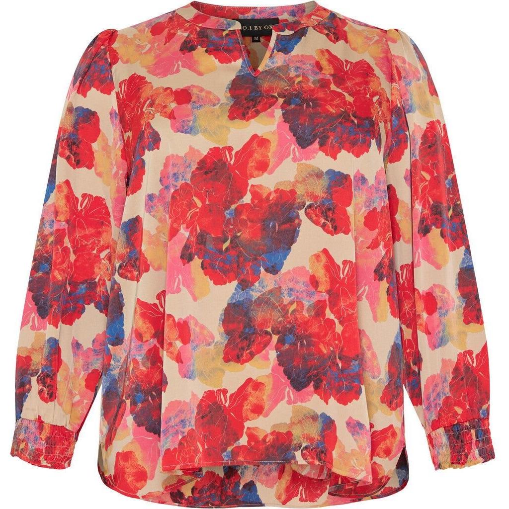 Blouse O V - neck sand red flowers - Evolve Fashion