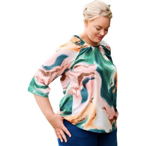 Blouse raglan 3/4 sleeves green/pink - Evolve Fashion