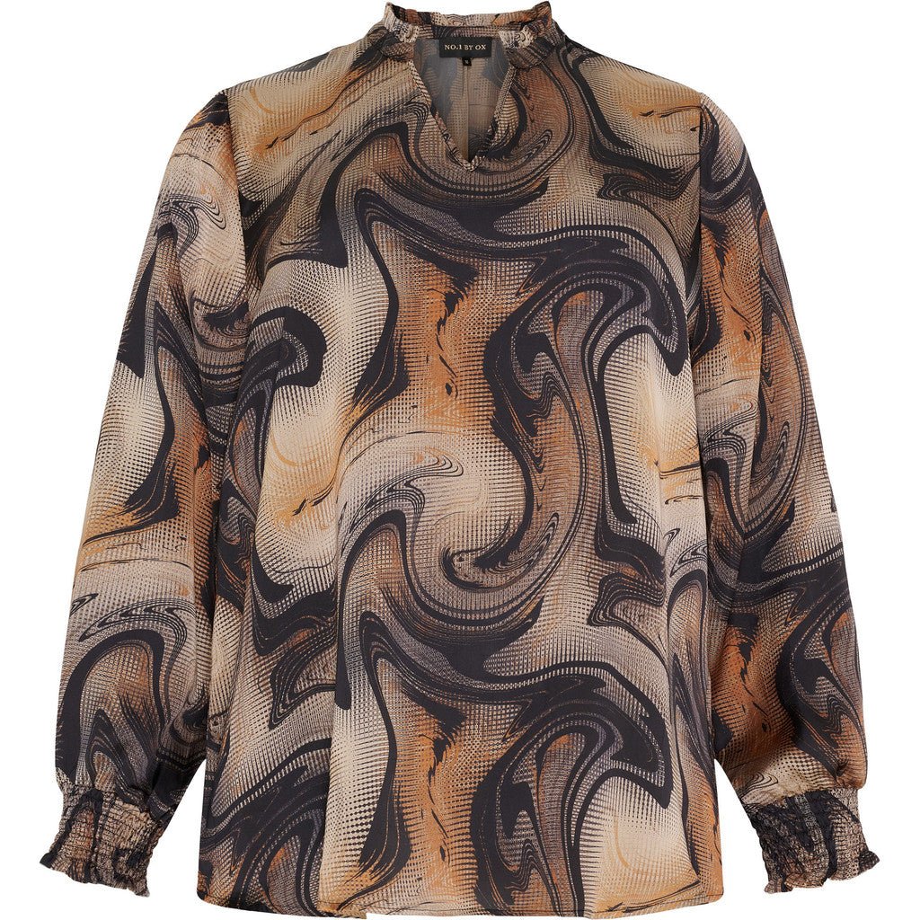 Blouse V - neck brown black swirl print - Evolve Fashion