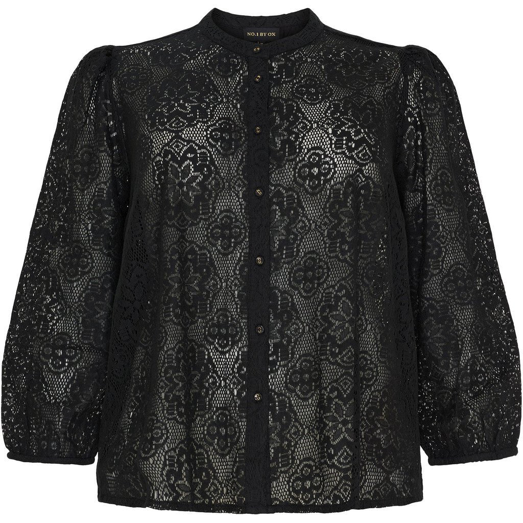Blouse w 3/4 puff sleeves black - Evolve Fashion