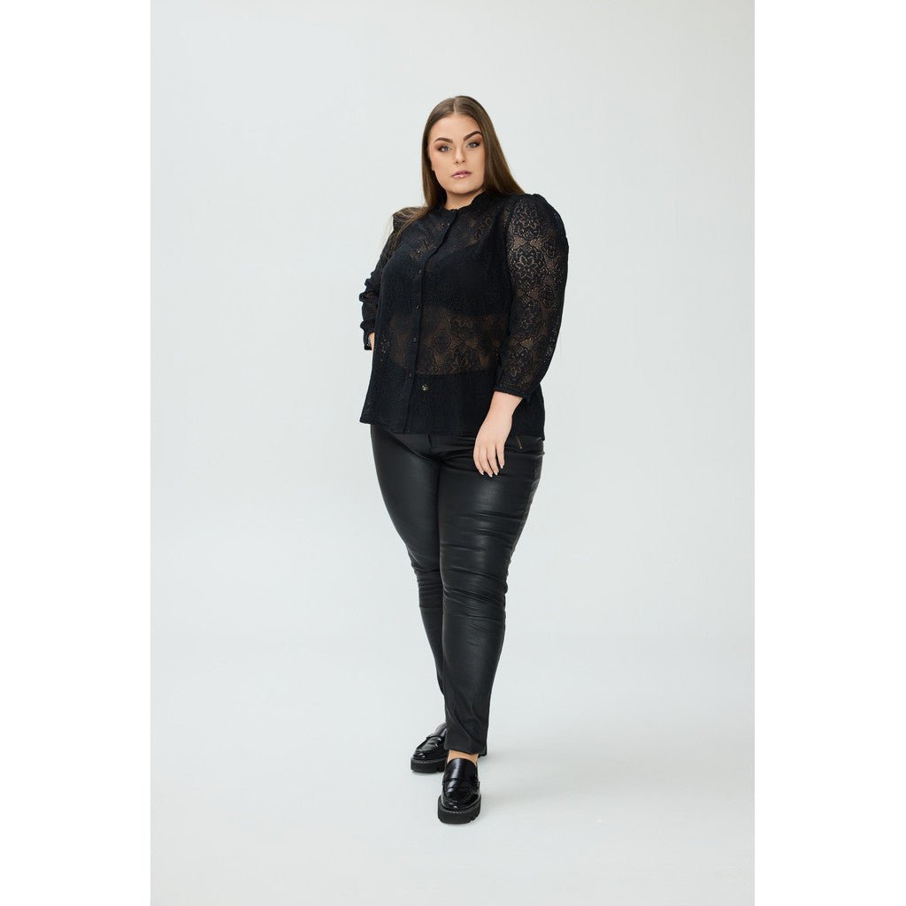Blouse w 3/4 puff sleeves black - Evolve Fashion