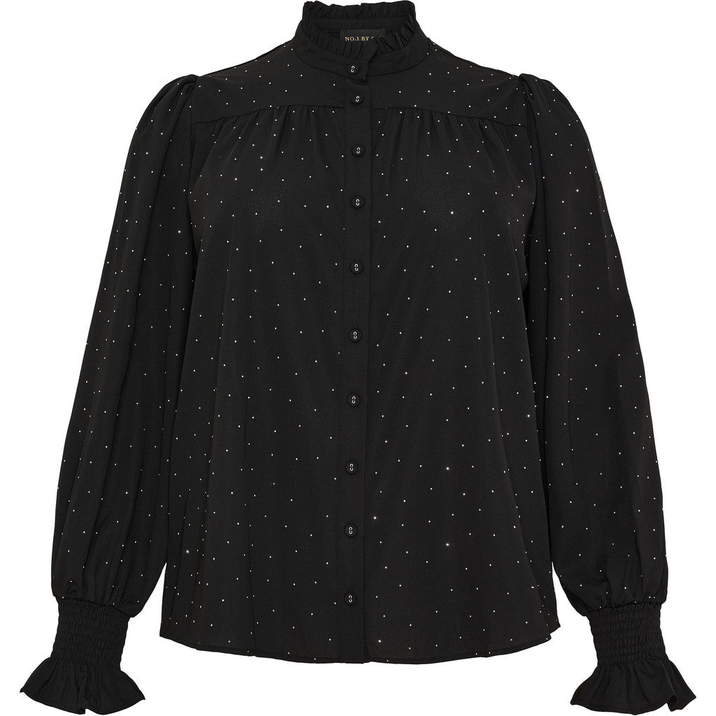 Blouse w flair collar silver stones black - Evolve Fashion