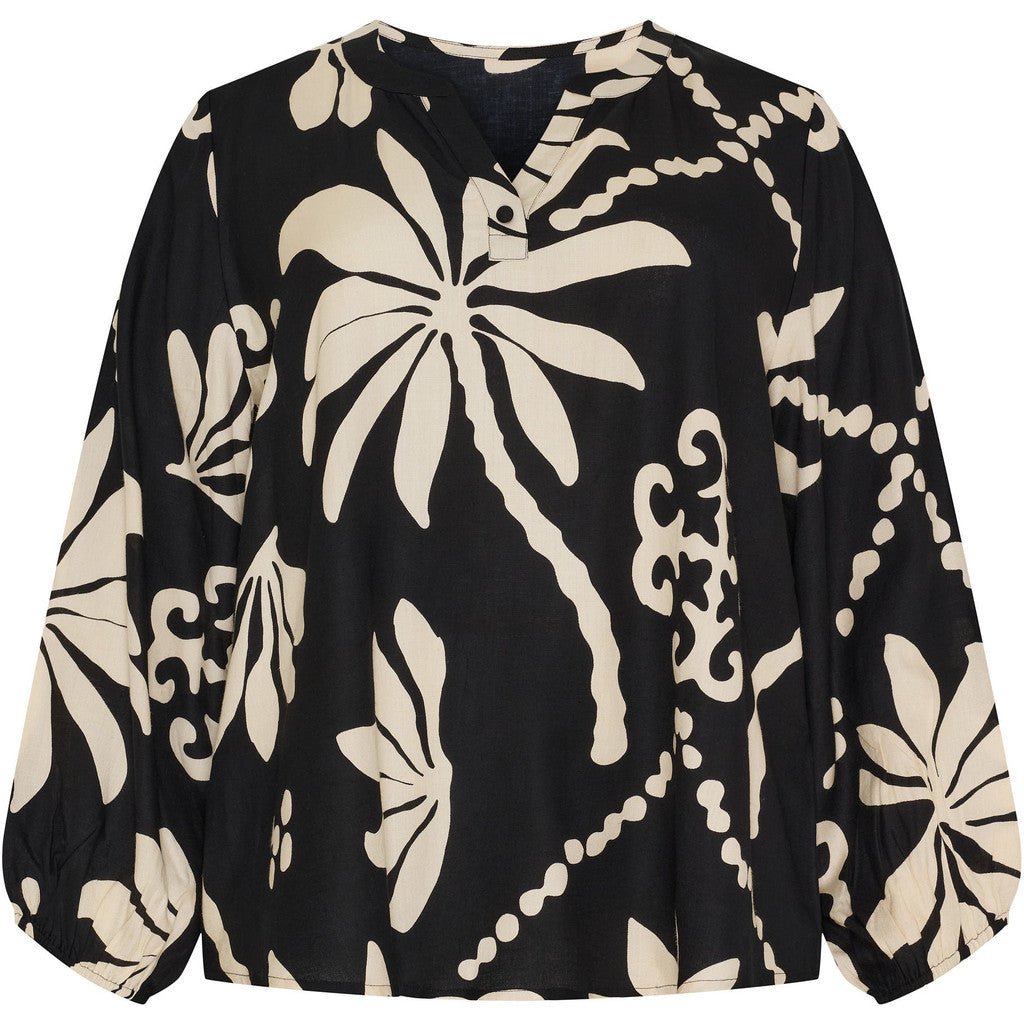 Blouse w LS black off white - Evolve Fashion