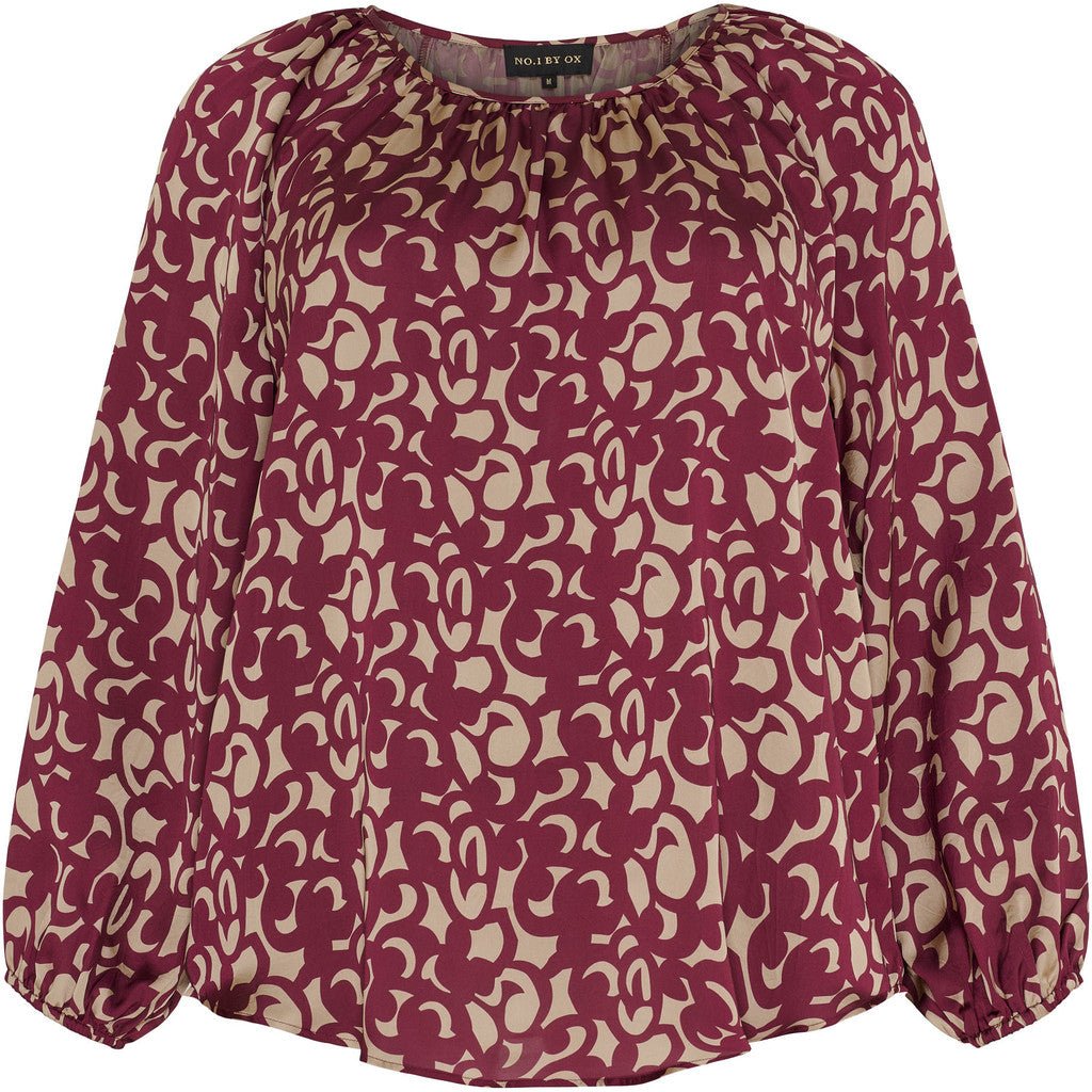 Blouse w wrinkles and long sl red graphic print - Evolve Fashion