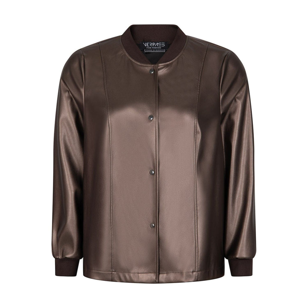 Blouson faux leather chocolat - Evolve Fashion