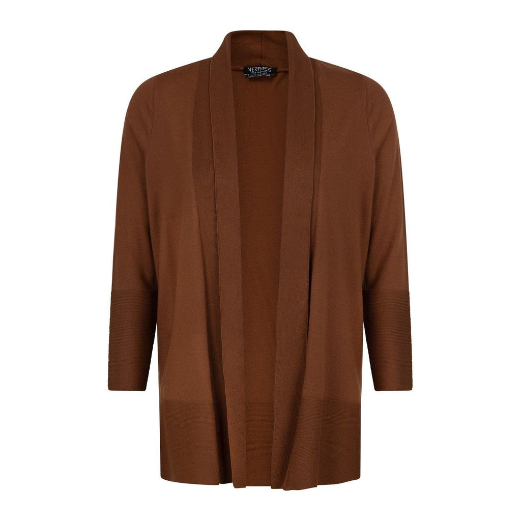 Cardi long sl fine knit cognac - Evolve Fashion