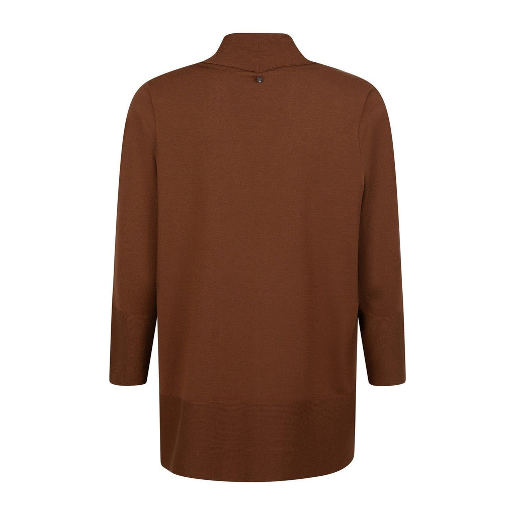 Cardi long sl fine knit cognac - Evolve Fashion