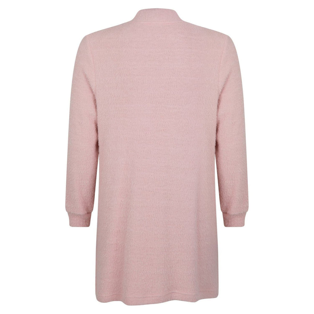 Cardigan long sl fluffy soft pink - Evolve Fashion