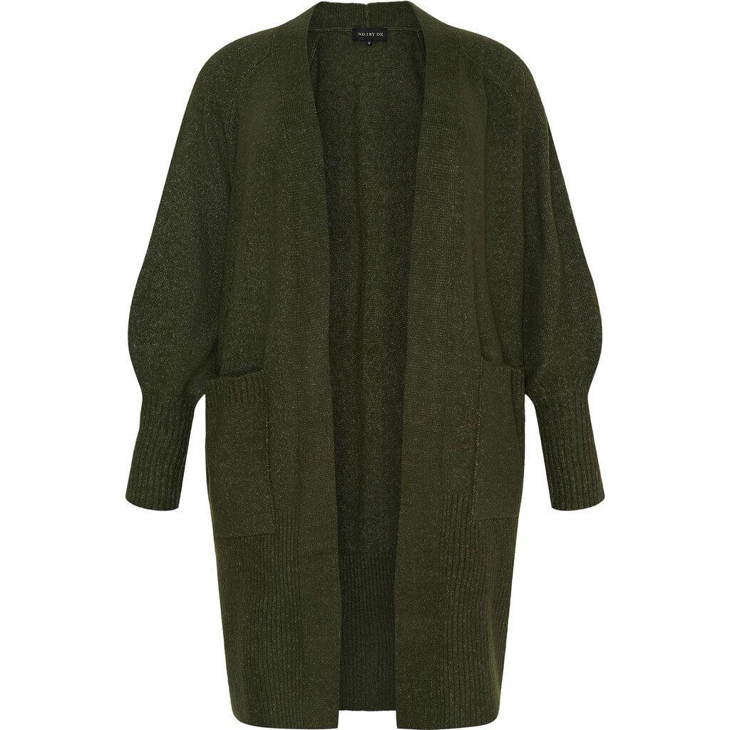 Cardigan Long w. balloon sl Dark Green - Evolve Fashion