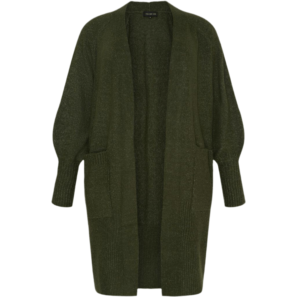 Cardigan Long w. balloon sl Dark Green - Evolve Fashion