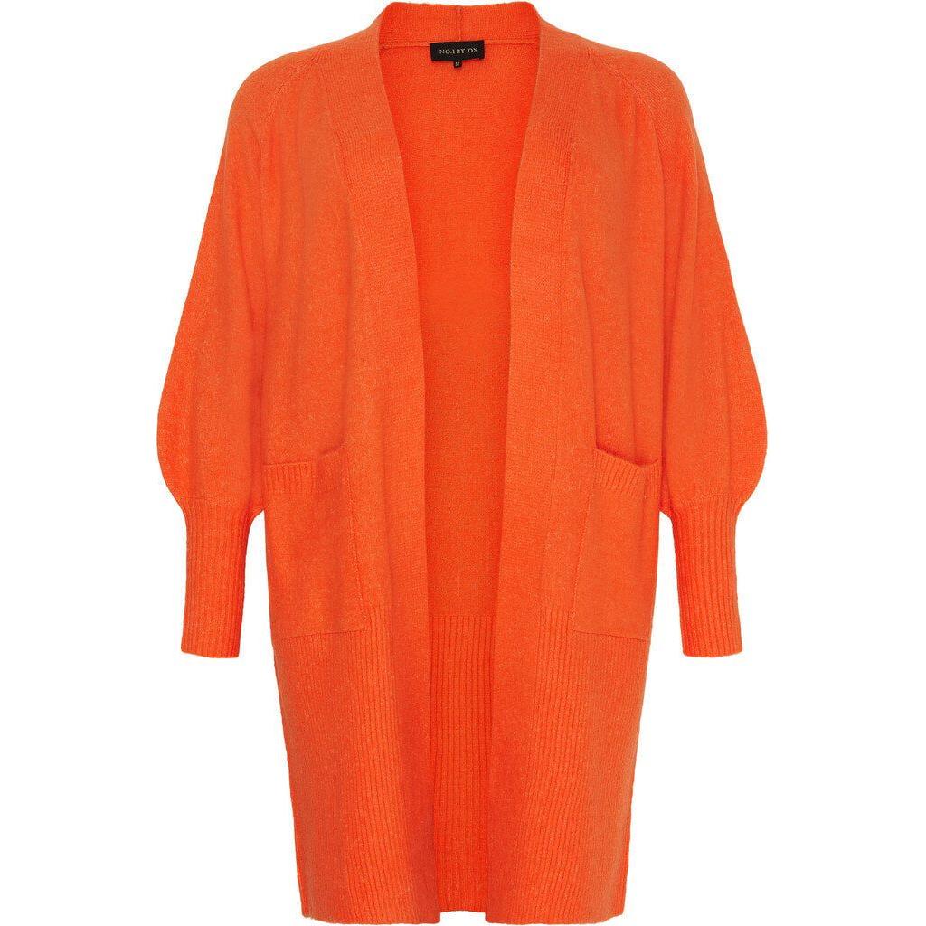 Cardigan Long w. balloon sl Flower orange - Evolve Fashion