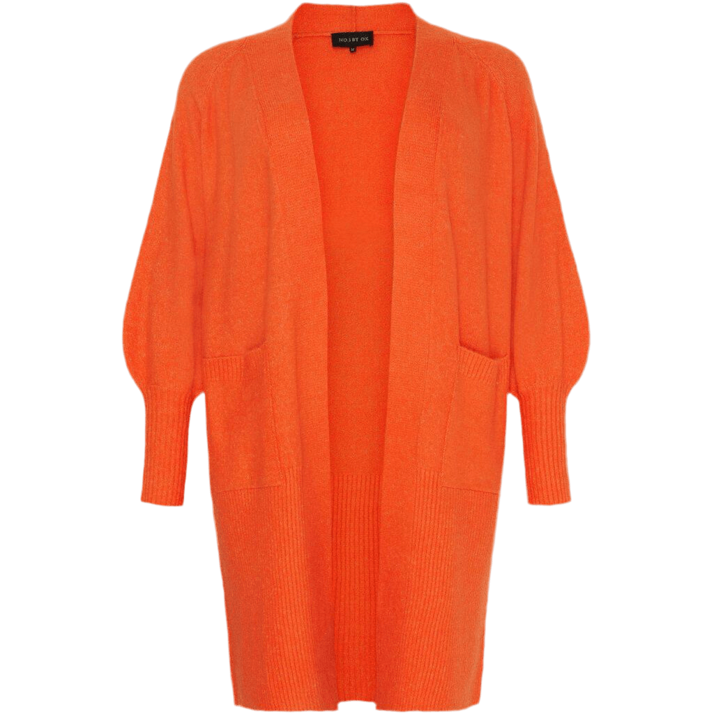 Cardigan Long w. balloon sl Flower orange - Evolve Fashion