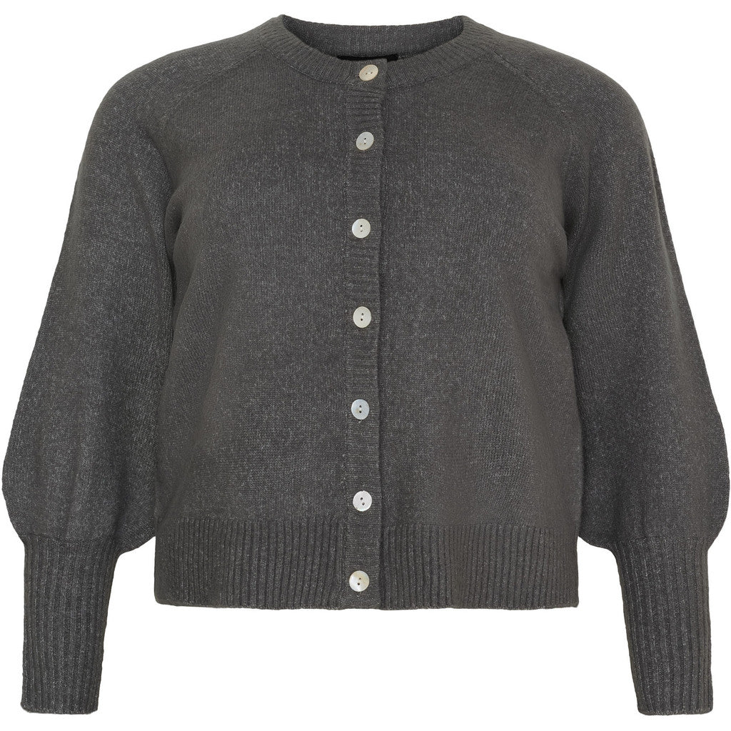 Cardigan w. buttons and balloon sl dark grey - Evolve Fashion