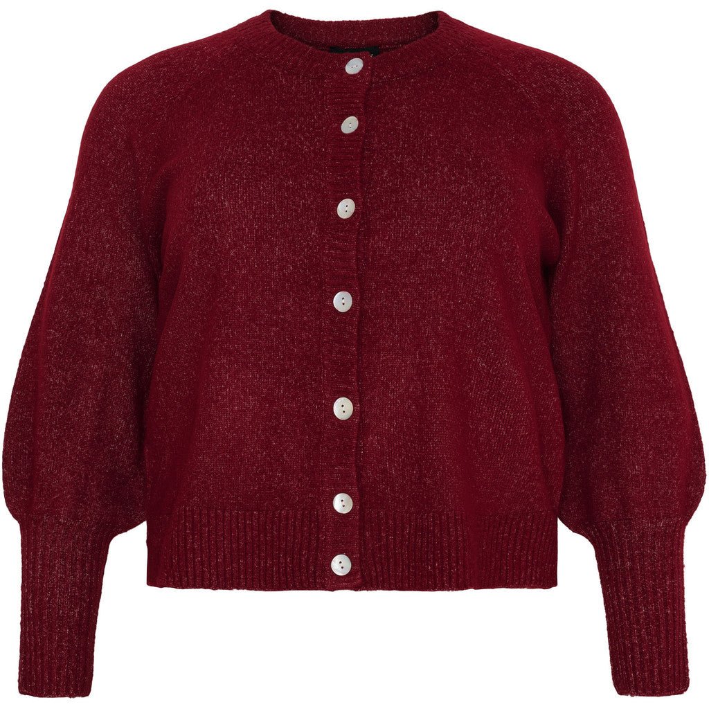 Cardigan w. buttons and balloon sl Syrah Red - Evolve Fashion