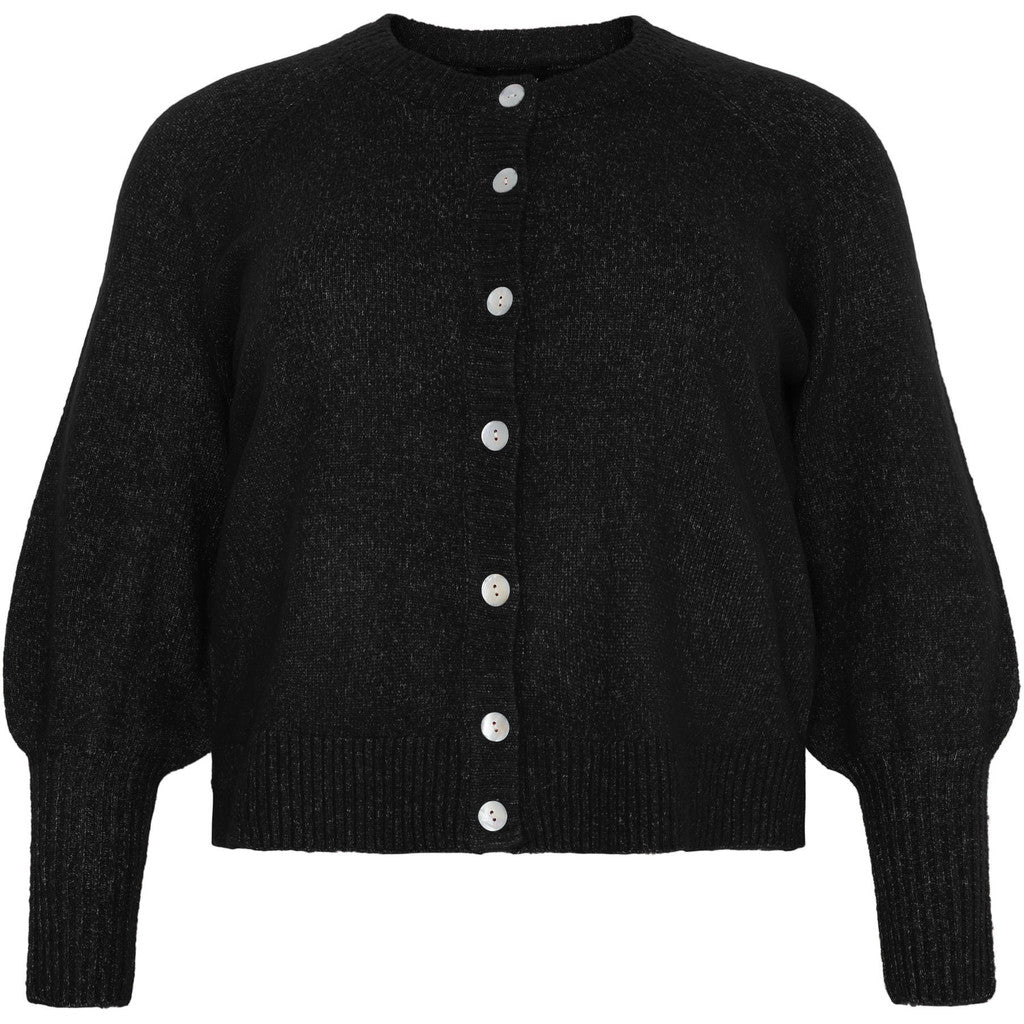 Cardigan w. buttons and balloon sleeves Black - Evolve Fashion