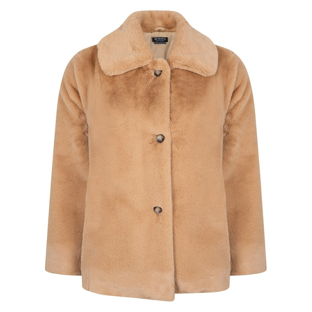 Coat short fake fur biscuit - Evolve Fashion