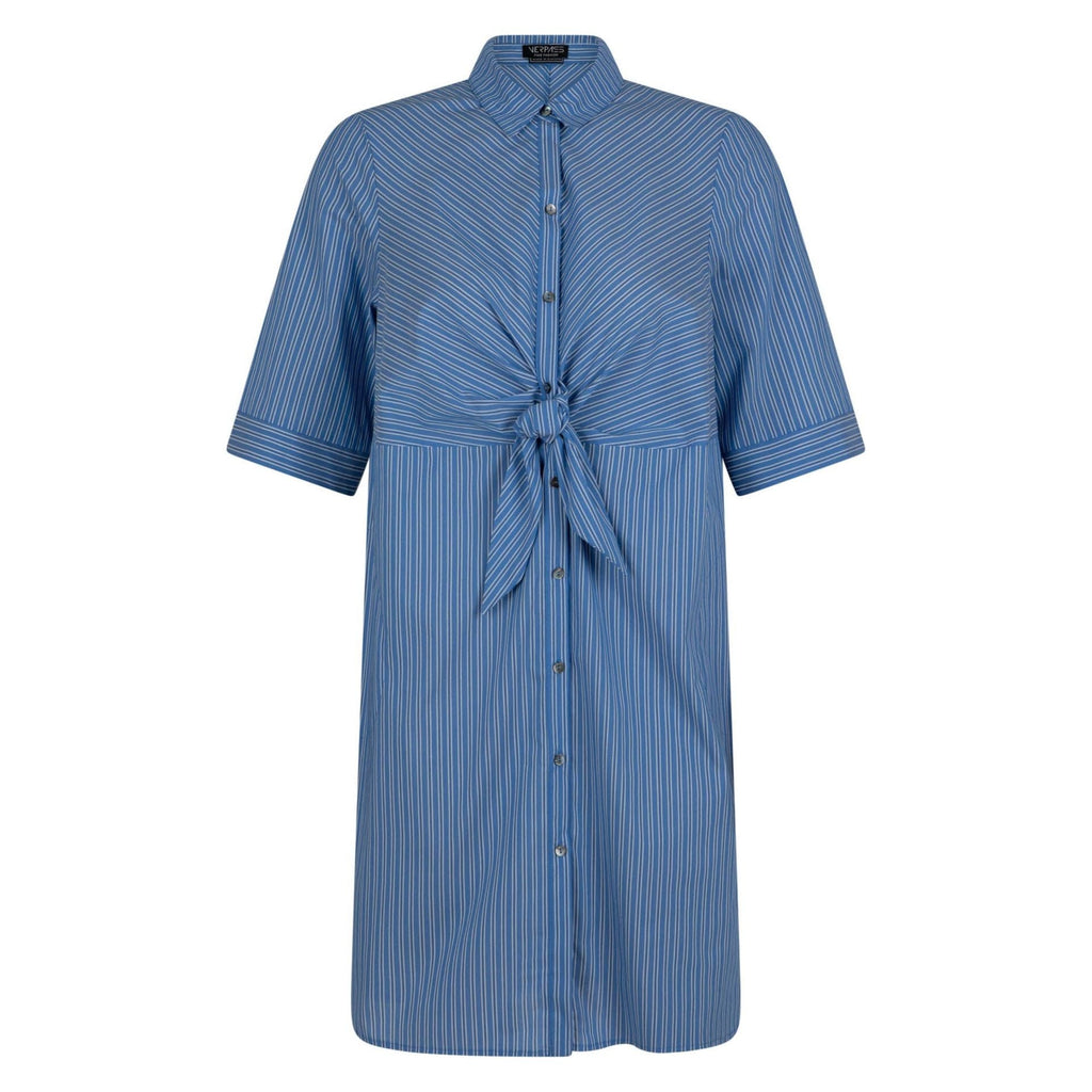 Dress knot stripes cotton stretch lightblue - Evolve Fashion