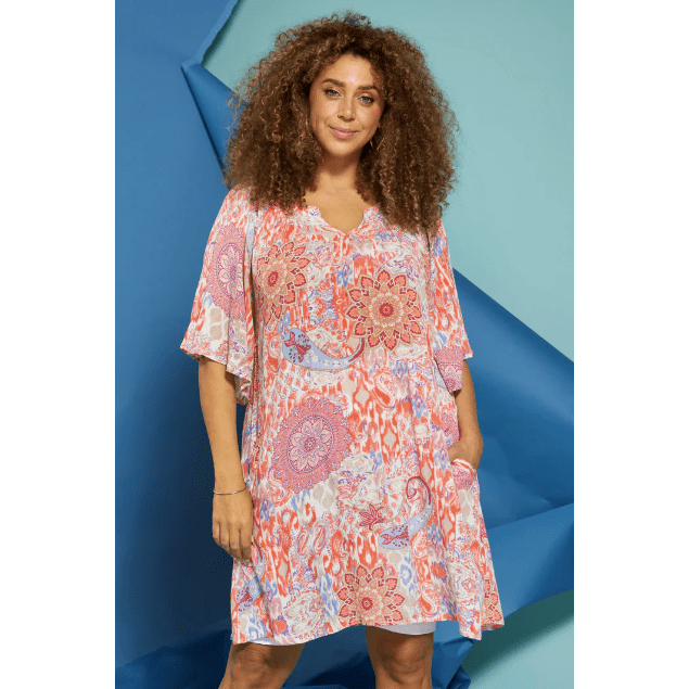 Dress LYNE sh sl coral poppy - Evolve Fashion