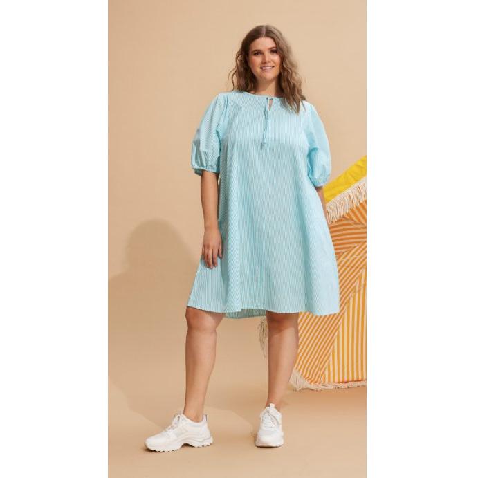 Dress SANDRA cotton stripes turquoise - Evolve Fashion