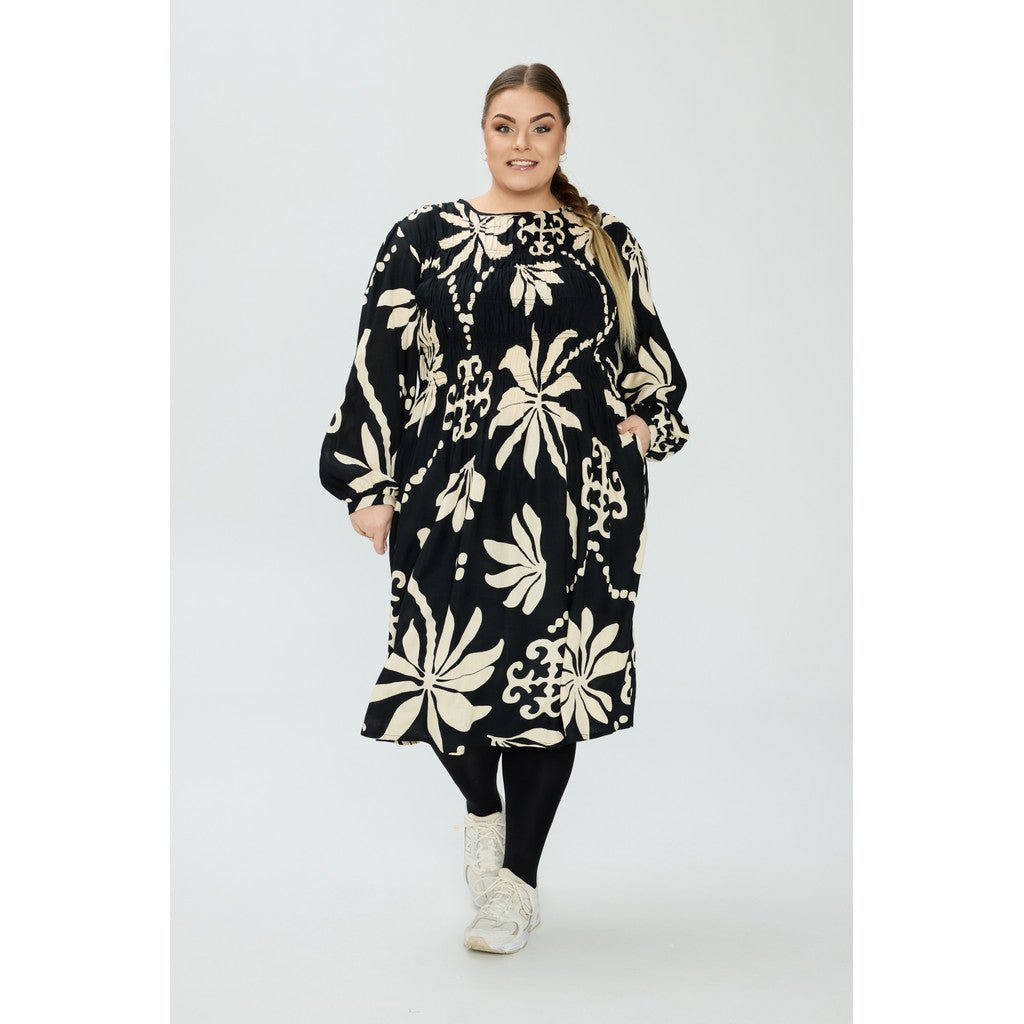 Dress smock top black off white - Evolve Fashion