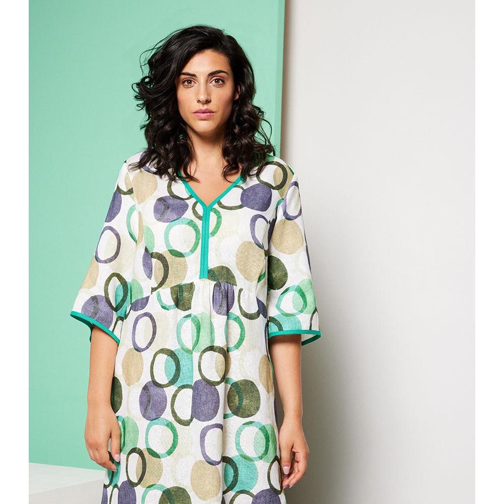 Dress V circles linen - Evolve Fashion