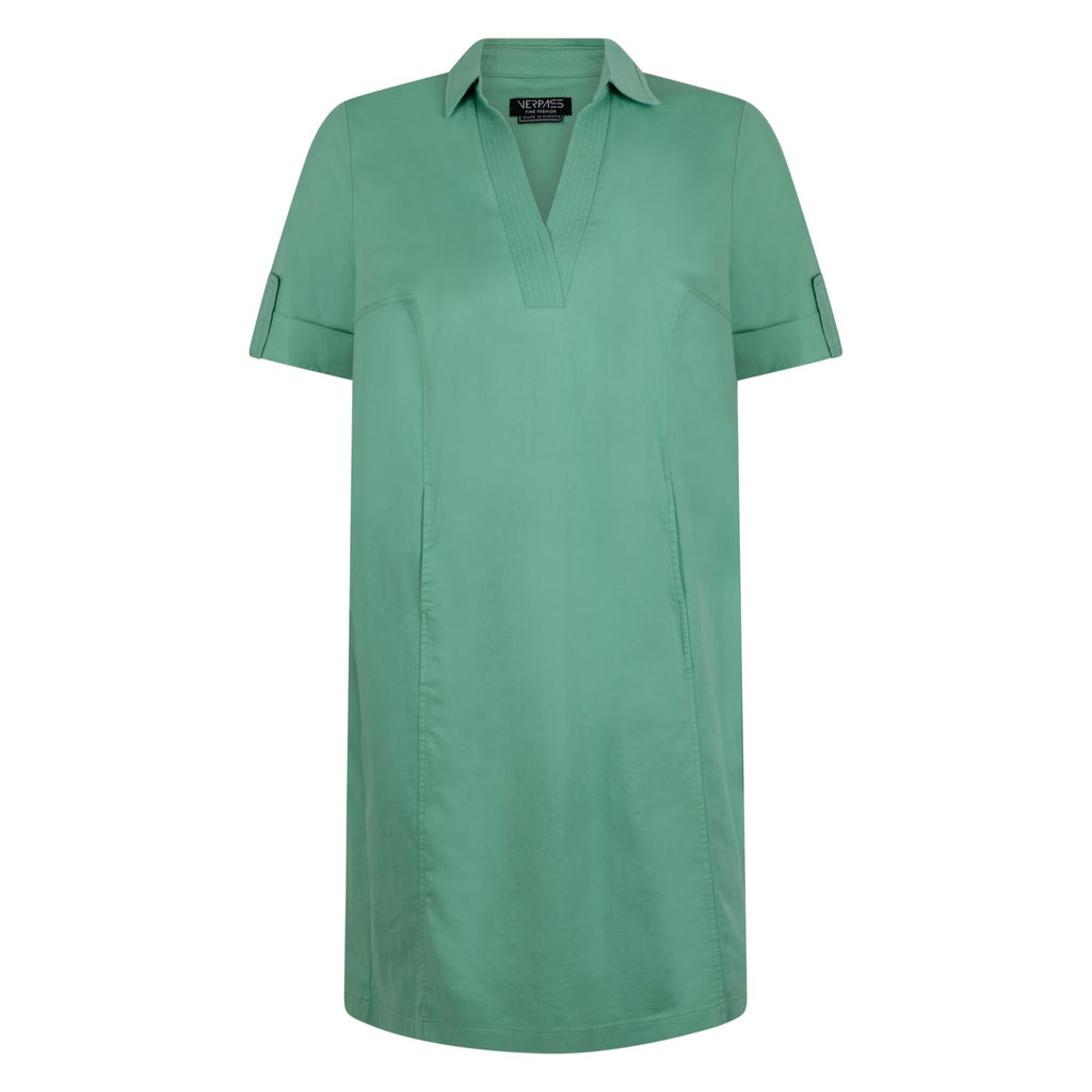 Dress V cotton stretch aloë green - Evolve Fashion