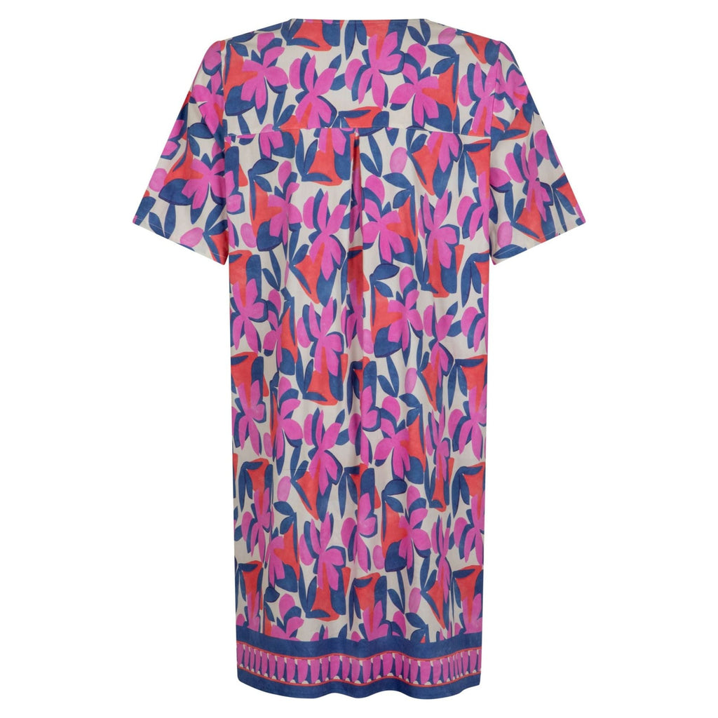 Dress V cotton stretch print pink/lavender - Evolve Fashion