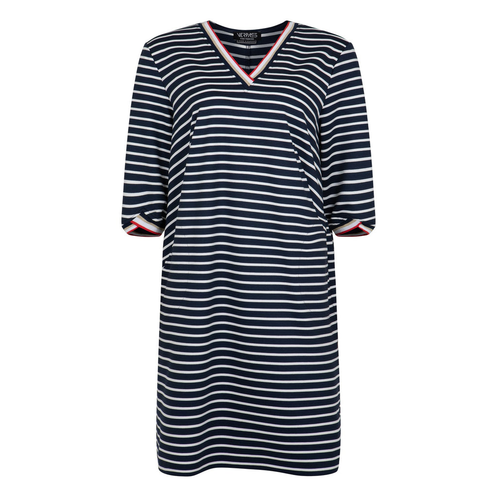Dress V - neck stripe navy - Evolve Fashion