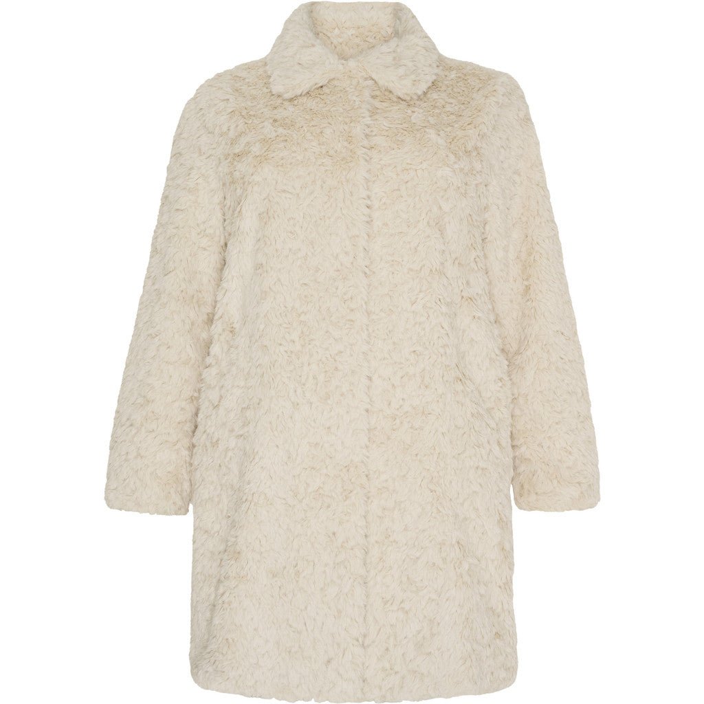 Fake fur Coat w collar Cream white - Evolve Fashion