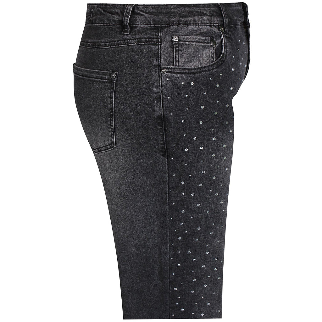 Jeans Stomp Fit strass washed black - Evolve Fashion