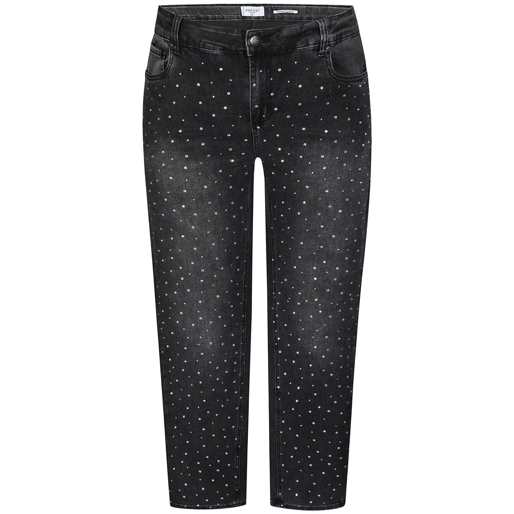 Jeans Stomp Fit strass washed black - Evolve Fashion