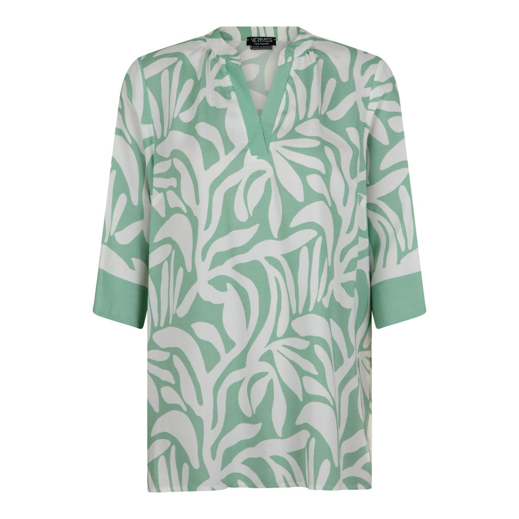 Kaftan V viscose print aloe green - Evolve Fashion