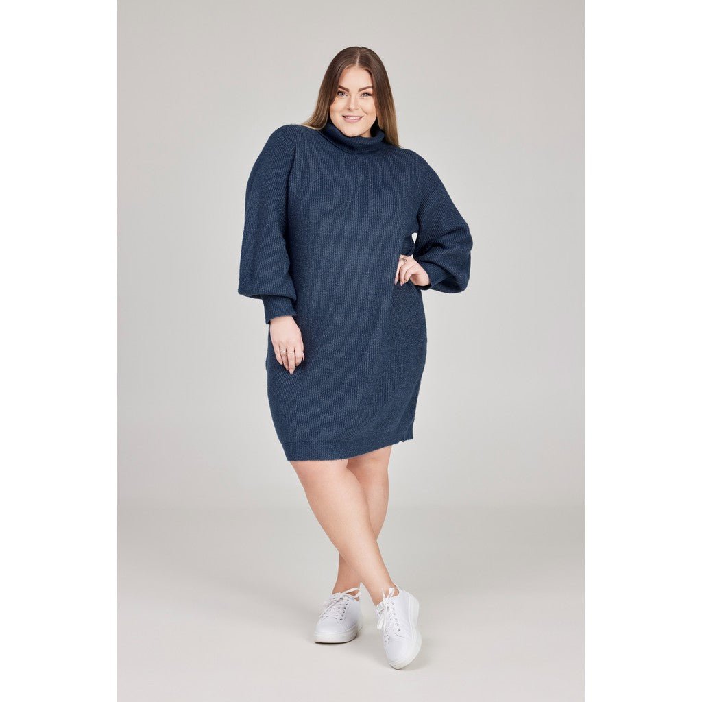 Knitted Dress LS Ballon and rollneck dark grey - Evolve Fashion