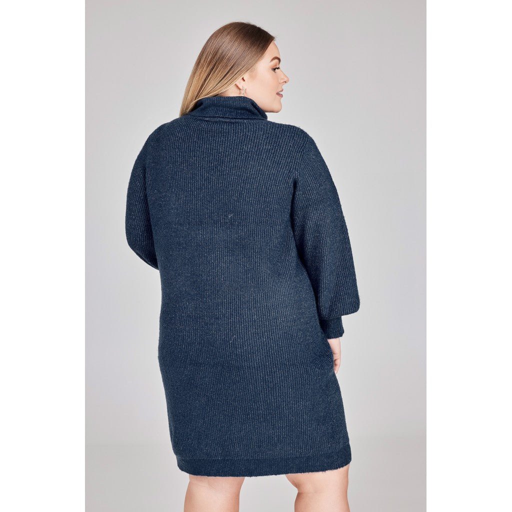Knitted Dress LS Ballon and rollneck Syrah red - Evolve Fashion